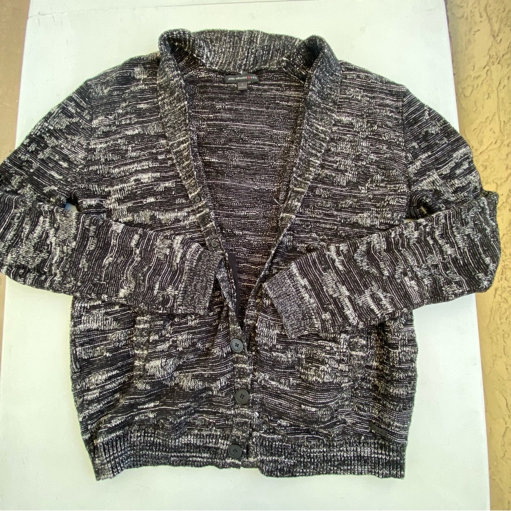 John Varvatos Black and White Marled Cardigan